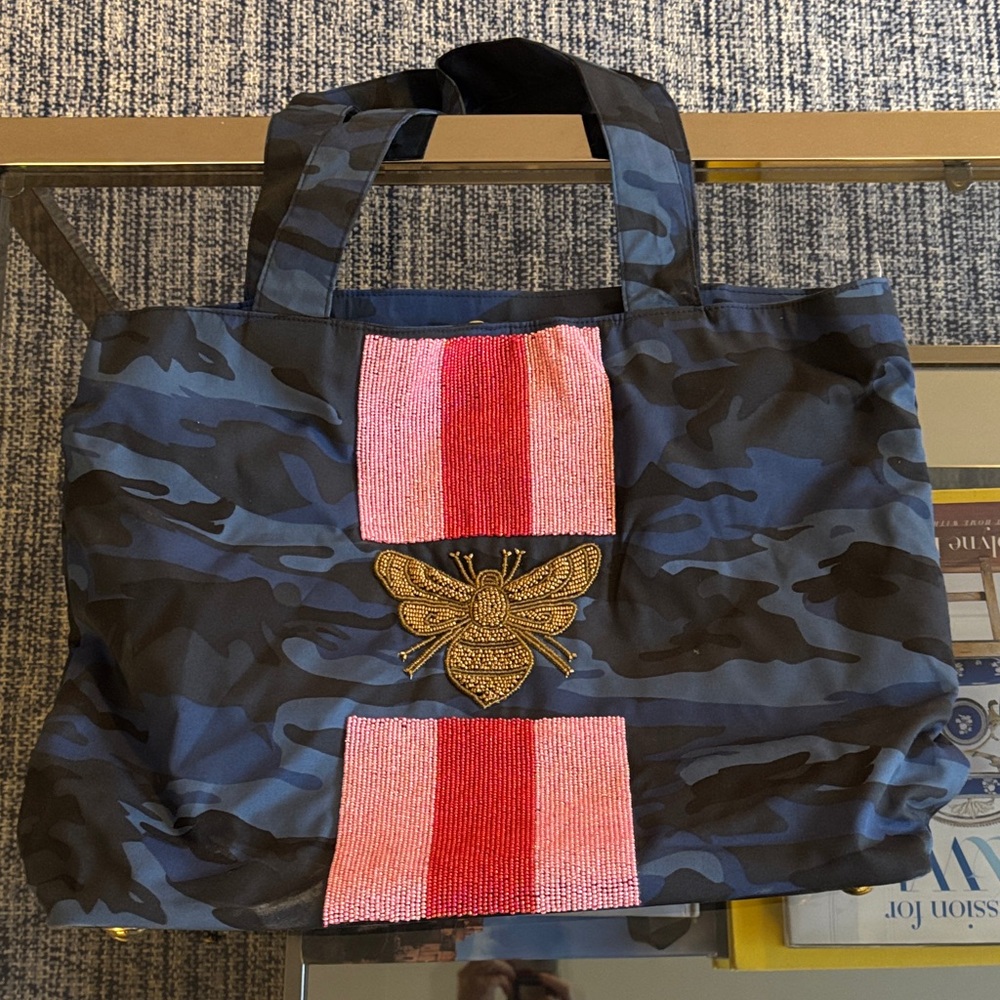 Camouflage Tote Bag with Gold Bee Accent